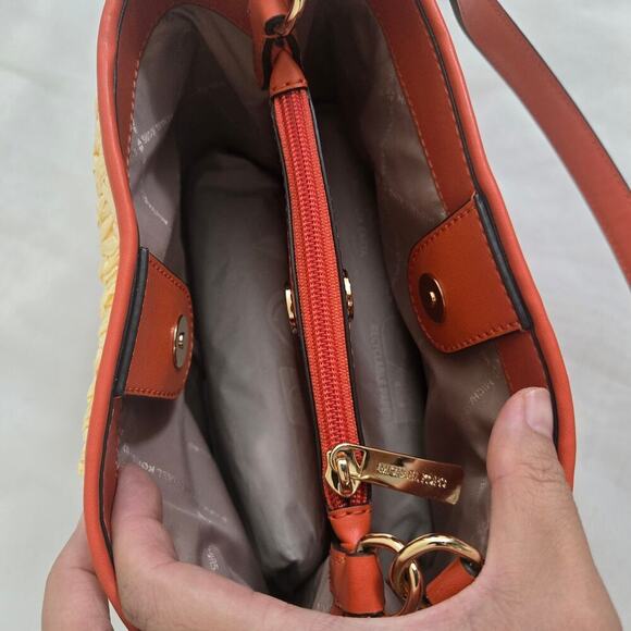 Michael Kors Pratt Medium Ombre Straw Shoulder Bag Red Clay Orange Summer Boho - Picture 9 of 15